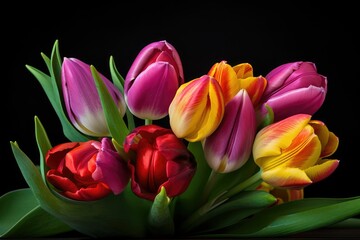 Obraz na płótnie Canvas bunch of colorful tulips, generative AI