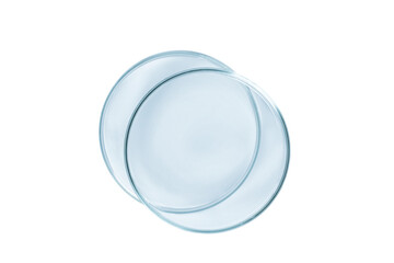 Two Petri dishes empty from blue glass isolated. PNG.