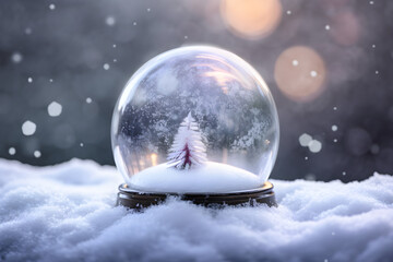 Fototapeta premium a snow globe sitting on top of a pile of snow 