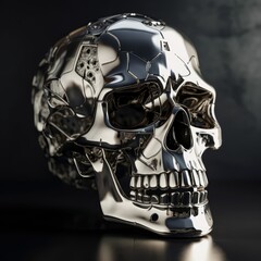 Obraz na płótnie Canvas chrome metal reflective skull, generative AI