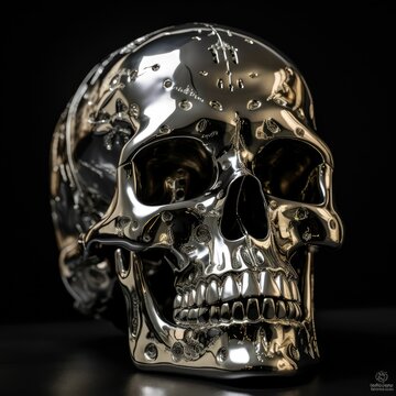 chrome metal reflective skull, generative AI