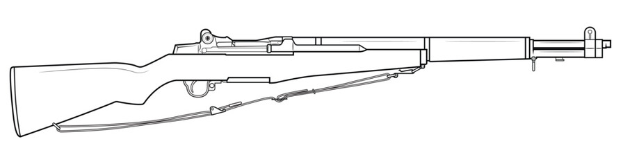 Vector illustration of the M1 Garand rifle with sling on the white background. Right side.