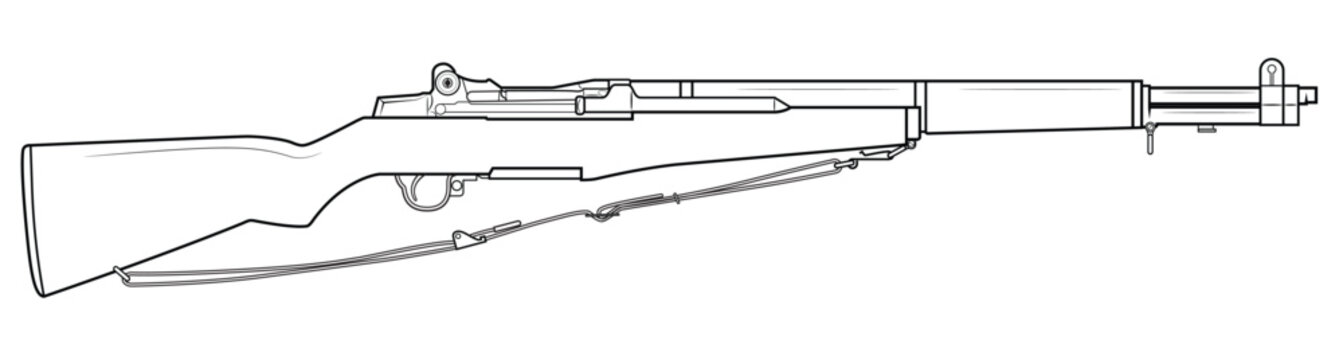 Vector illustration of the M1 Garand rifle with sling on the white background. Right side.