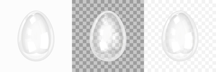 Easter egg. Crystal glass egg isolated on transparent and white white background. Clear transparent object for holiday design. Realistic 3D vector illustration