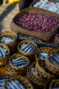 fish and spices on an asian market in bali indonesia
