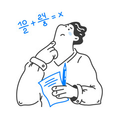 Boy thinks about solving an equation