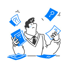 Young boy confused between books and flyers