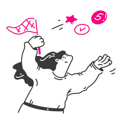 Woman chases a five with a net