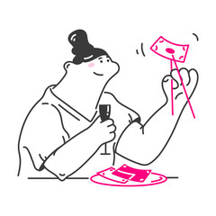 Woman paying bill at restaurant