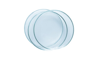 Three Petri dishes empty from blue glass isolated. PNG.