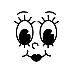 Face for creator of cartoon retro mascot, logo and branding. Monochrome comic happy smiles. Eye and mouth elements. Vintage style 30s, 40s, 50s old animation. Clipart is isolated on a white background