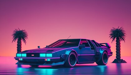 80s retro futuristic sci-fi car . Creative illustration. (Ai Generate)