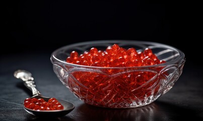  a glass bowl filled with lots of red gummy bears.  generative ai