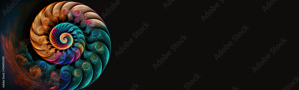Canvas Prints card with colorful spiral, fantasy color swirls on dark background, copy space with surreal fractal,