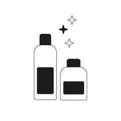 Set of black cosmetic cans and bottles icons. Two bottles. Flat design. Vector illustration on white background.