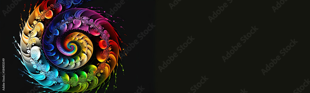Canvas Prints card with colorful spiral, fantasy color swirls on dark background, copy space with surreal fractal,
