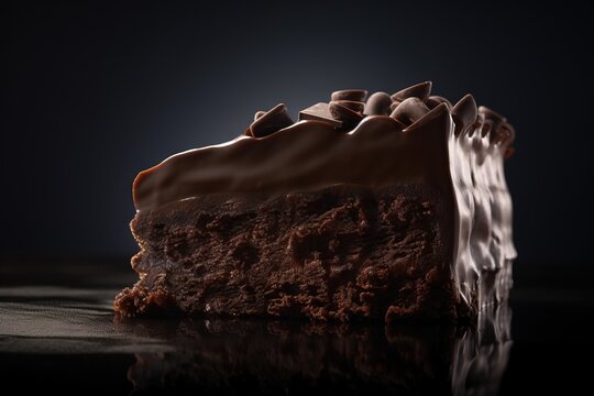  A Piece Of Chocolate Cake With A Bite Taken Out Of It.  Generative Ai