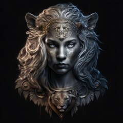Fototapeta na wymiar Female mythological beast based on the zodiac sign Leo. Generative AI Illustration 