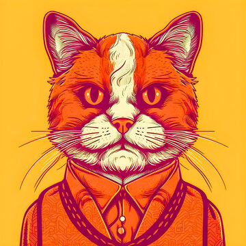Cat avatar illustration, flat design, for t-shirt, sticker, postcard or poster, Generative AI