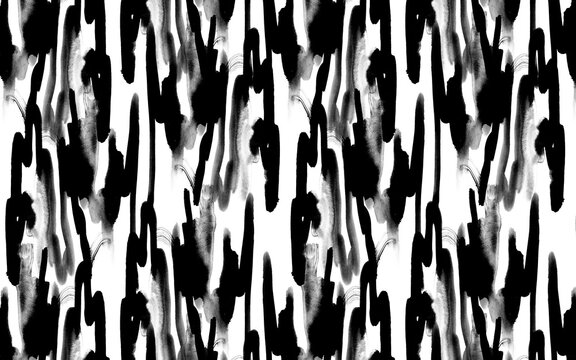 Vertical abstract brush strokes. Black and white brush background. 