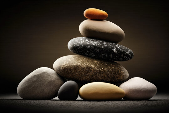 round smooth stones stacked on top of each other. spa, relaxation, recreation concept. Generative AI