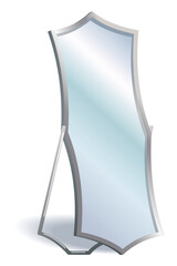 Home floor mirror icon with metal frame furniture. Hallway, bedroom interior design element. Full-length dressing room decor. Illustration isolated on white background