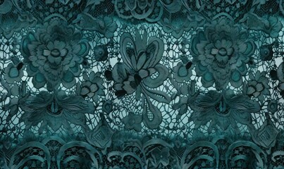  a close up of a green lace with flowers on it.  generative ai