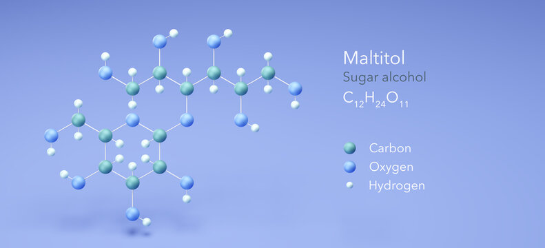 maltitol molecule, molecular structures, sugar alcohol, 3d model, Structural Chemical Formula and Atoms with Color Coding