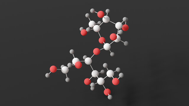 maltitol molecule, molecular structure, sugar alcohol, ball and stick 3d model, structural chemical formula with colored atoms