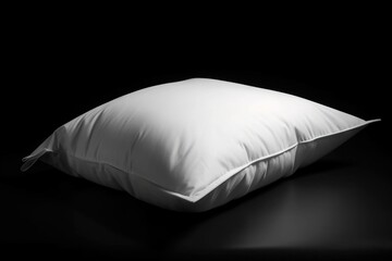  a white pillow sitting on top of a black floor next to a pillow.  generative ai