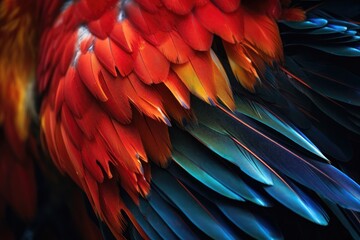 Close up of Scarlet macaw bird's feathers. AI generated