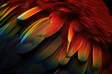 Obraz premium Close up of Scarlet macaw bird's feathers. AI generated