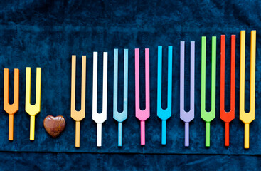 Tools for sound healing - colorful tuning forks