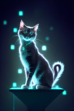 Miku Glow - Glowing White Cat, Luminous Blue Glow, Beautiful Cat, Kitten Backlit
