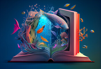 Books imagination, 3d illustration. Generate Ai.