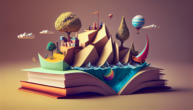 Books imagination, 3d illustration. Generate Ai.