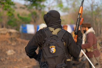 Team of islamic. Army marine corps soldier military war with gun weapon participating and preparing...