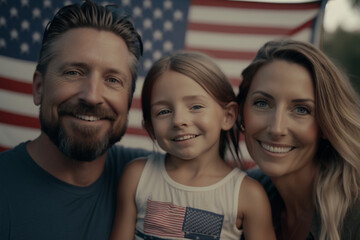 Family in front of the American flag