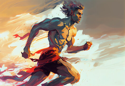 illustrations Painting of man running with motion effect Concept Art Digital Painting Part . Generate Ai.