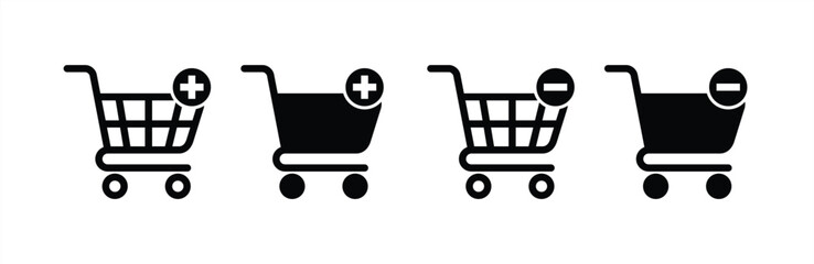 Shopping cart icon. Containing add cart, add to cart, no shopping cart. Shopping cart icon sign and symbol. Vector illustration.