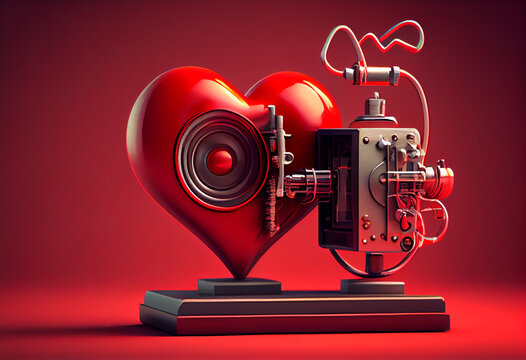 Red statoscope with red heart for World Health Day. Generate Ai.