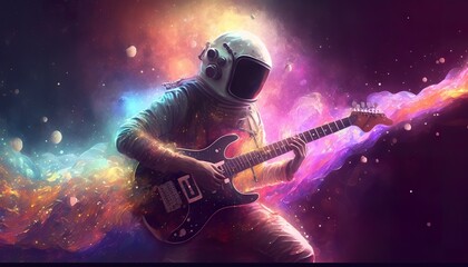 Space musician astronaut . Creative illustration. (Ai Generate)