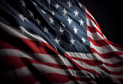 United States Flag On Black Background. free space. top wiew. Generate Ai.