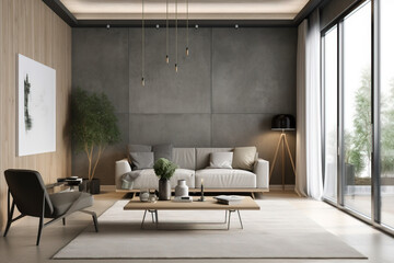 modern living room with sofa and marble and lights
