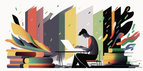 vector of a person working on his desk