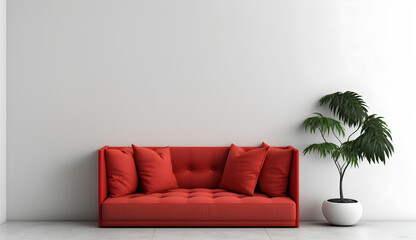modern living room with  red sofa ,plant pot decor , -AI Generative 
