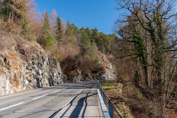 Road along the lake of Thun near Oberhofen in Switzerland