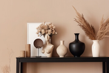 still life with a candle and a book and plants in front of a wall