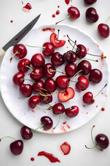 cherries on a white plate 