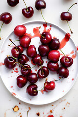 cherries on a white plate 